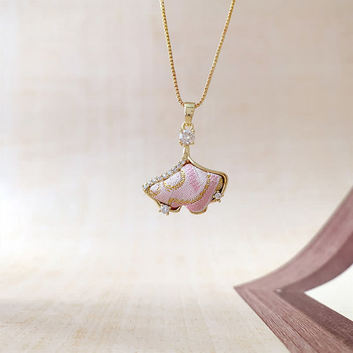 Buddha Stones Song Brocade Copper Shell Heart Ginkgo Leaf Luck Necklace - Ginkgo Leaf(Same Color Tone – Pattern Varies) - image 9