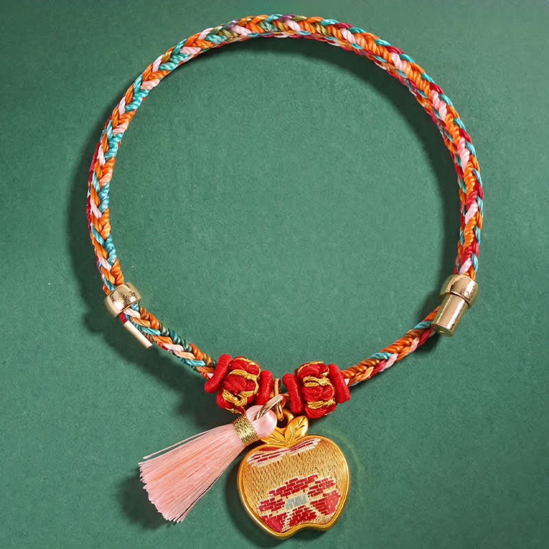 Buddha Stones Handwoven Five Color Apple Money Bag Gourd Chinese Lock Charm Protection Bracelet - image 3