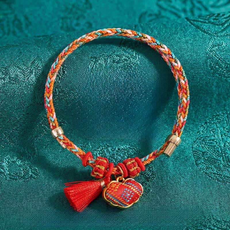 Buddha Stones Handmade Five-Color Cord Luck Red Song Brocade Chinese Lock Charm Apple Money Bag Gourd Zongzi Braided Bracelet - image 1