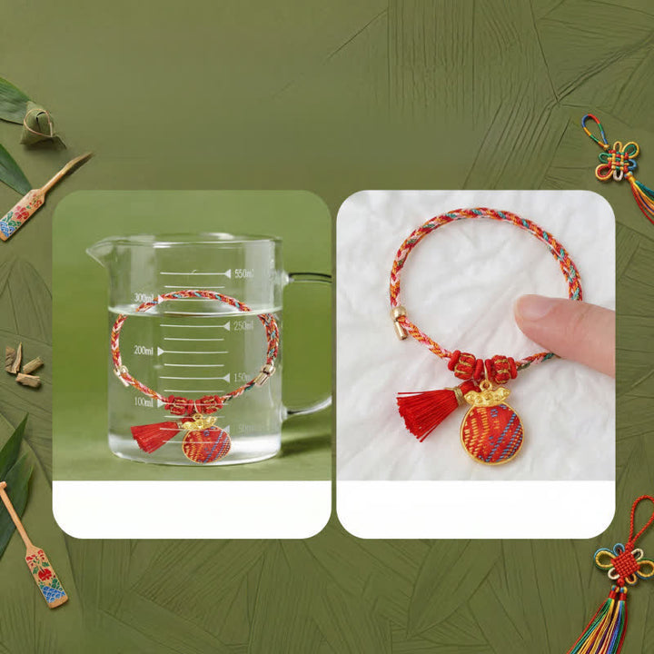 Buddha Stones Handmade Five-Color Cord Luck Red Song Brocade Chinese Lock Charm Apple Money Bag Gourd Zongzi Braided Bracelet - image 10