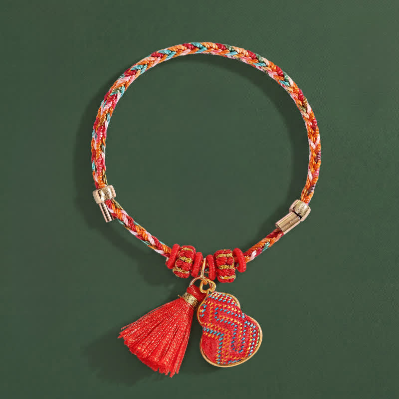 Buddha Stones Handmade Five-Color Cord Luck Red Song Brocade Chinese Lock Charm Apple Money Bag Gourd Zongzi Braided Bracelet - Gourd(Same Color Tone – Pattern Varies) - image 11