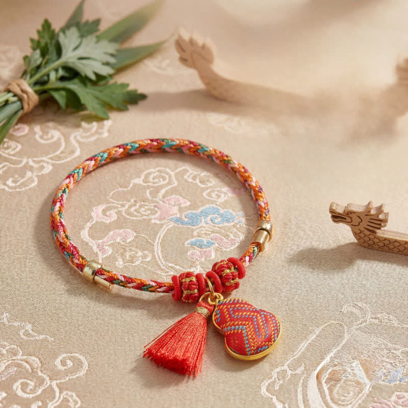 Buddha Stones Handmade Five-Color Cord Luck Red Song Brocade Chinese Lock Charm Apple Money Bag Gourd Zongzi Braided Bracelet - image 12