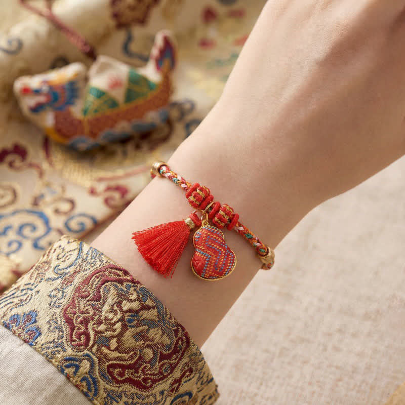 Buddha Stones Handmade Five-Color Cord Luck Red Song Brocade Chinese Lock Charm Apple Money Bag Gourd Zongzi Braided Bracelet - image 14