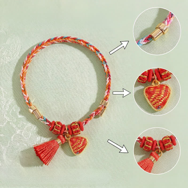 Buddha Stones Handmade Five-Color Cord Luck Red Song Brocade Chinese Lock Charm Apple Money Bag Gourd Zongzi Braided Bracelet - image 22