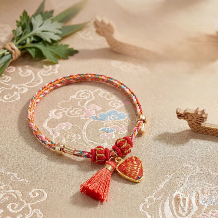 Buddha Stones Handmade Five-Color Cord Luck Red Song Brocade Chinese Lock Charm Apple Money Bag Gourd Zongzi Braided Bracelet - image 19