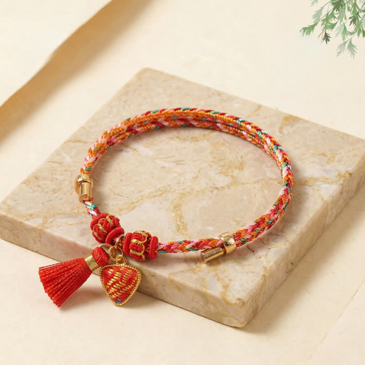 Buddha Stones Handmade Five-Color Cord Luck Red Song Brocade Chinese Lock Charm Apple Money Bag Gourd Zongzi Braided Bracelet - image 20