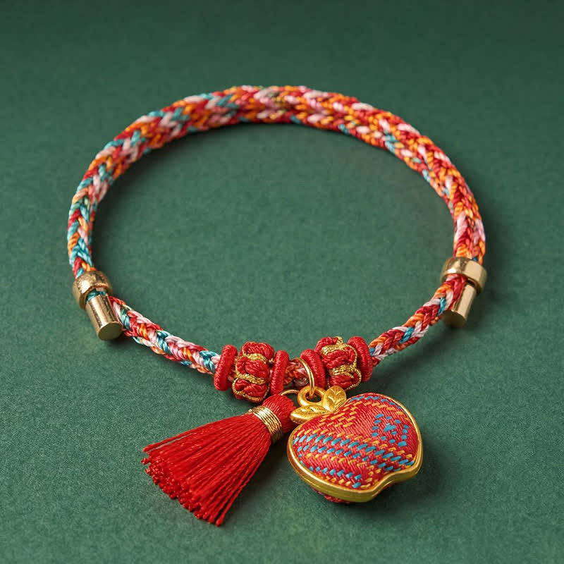 Buddha Stones Handmade Five-Color Cord Luck Red Song Brocade Chinese Lock Charm Apple Money Bag Gourd Zongzi Braided Bracelet - image 24