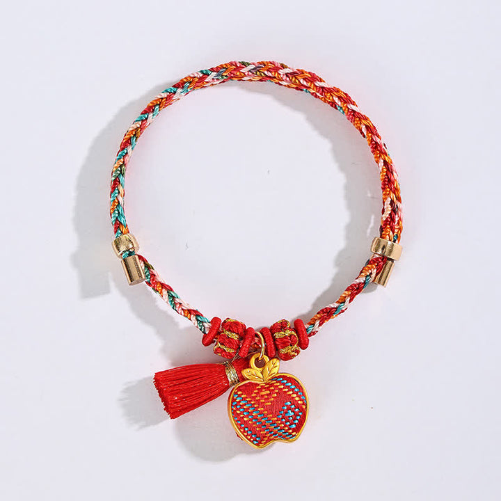 Buddha Stones Handmade Five-Color Cord Luck Red Song Brocade Chinese Lock Charm Apple Money Bag Gourd Zongzi Braided Bracelet - image 30