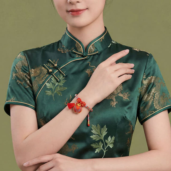 Buddha Stones Handmade Five-Color Cord Luck Red Song Brocade Chinese Lock Charm Apple Money Bag Gourd Zongzi Braided Bracelet - image 35