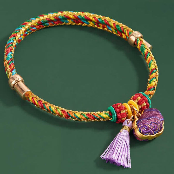 Buddha Stones Handwoven Five Color Cord Luck Purple Song Brocade Chinese Lock Charm Apple Money Bag Gourd Zongzi Adjustable Bracelet - image 9