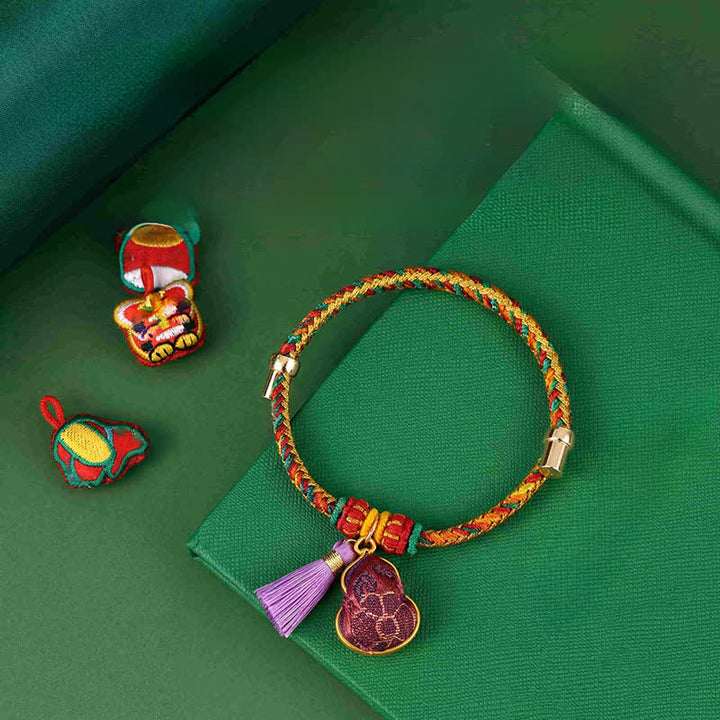 Buddha Stones Handwoven Five Color Cord Luck Purple Song Brocade Chinese Lock Charm Apple Money Bag Gourd Zongzi Adjustable Bracelet - Gourd(Same Color Tone – Pattern Varies) - image 16