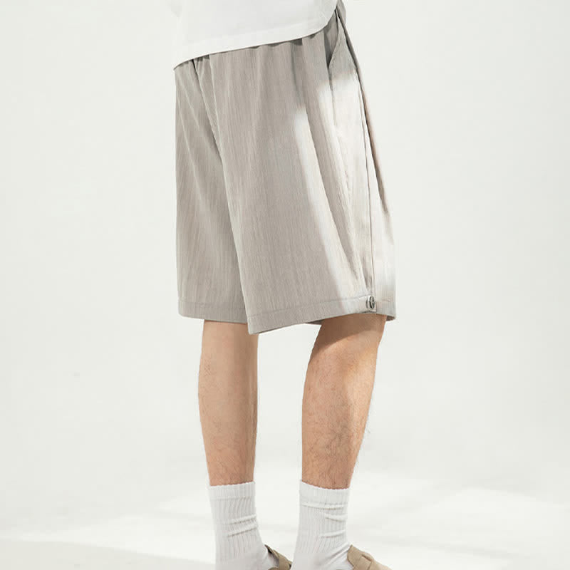 Buddha Stones Summer Casual Minimalist Drawstring Elastic Waist Solid Men's Shorts With Pocket - image 1