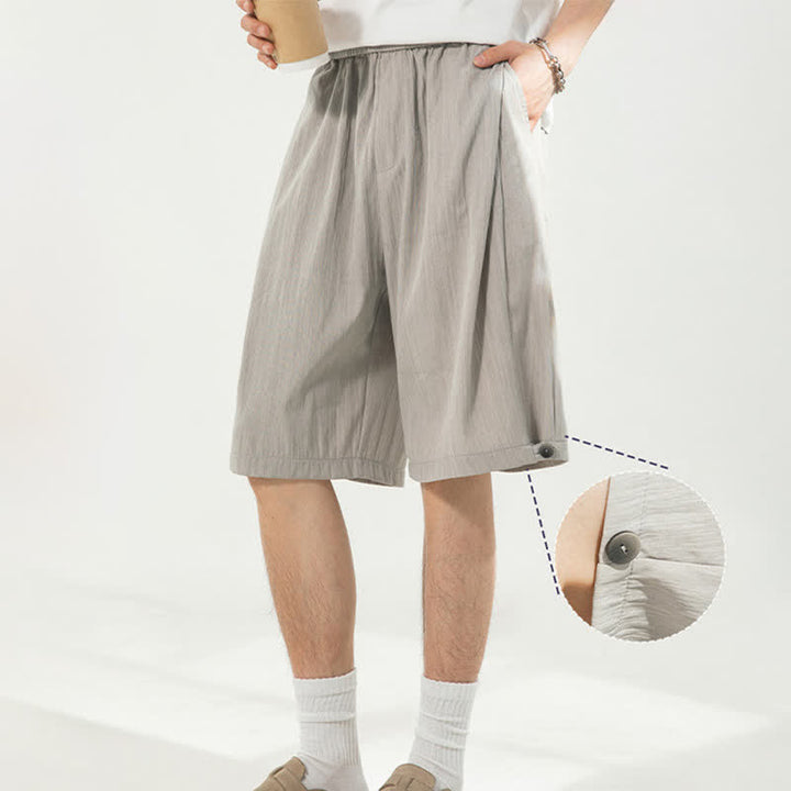 Buddha Stones Summer Casual Minimalist Drawstring Elastic Waist Solid Men's Shorts With Pocket - image 1