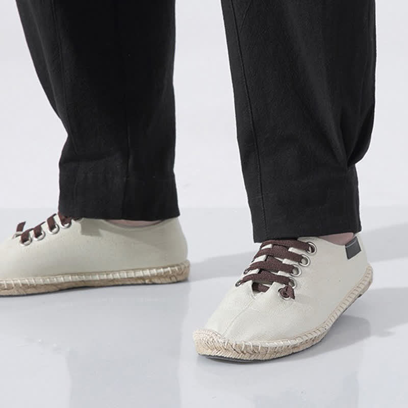 Buddha Stones Summer Casual Minimalist Drawstring Solid Cotton Cropped Pants Men's Harem Pants With Pocket - image 18
