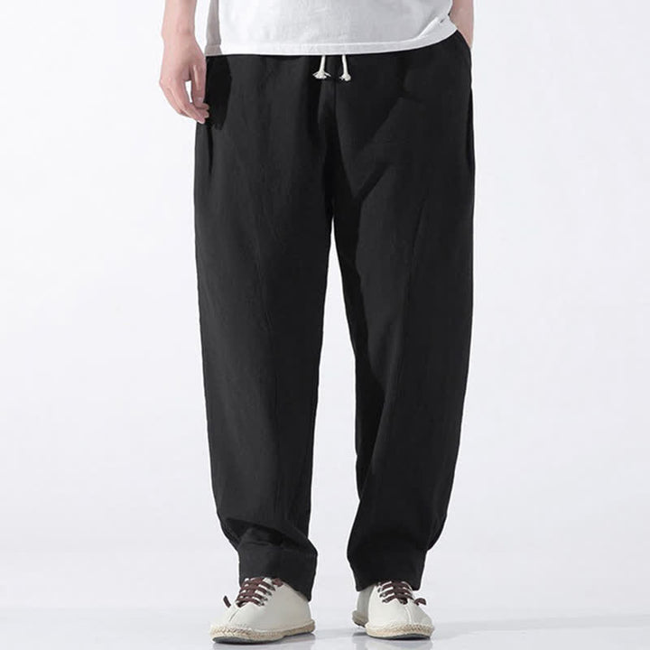 Buddha Stones Summer Casual Minimalist Drawstring Solid Cotton Cropped Pants Men's Harem Pants With Pocket - image 11