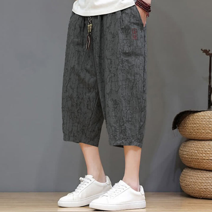 Buddha Stones Summer Casual Vintage Drawstring Abstract Men's Cropped Pants With Pockets - image 7