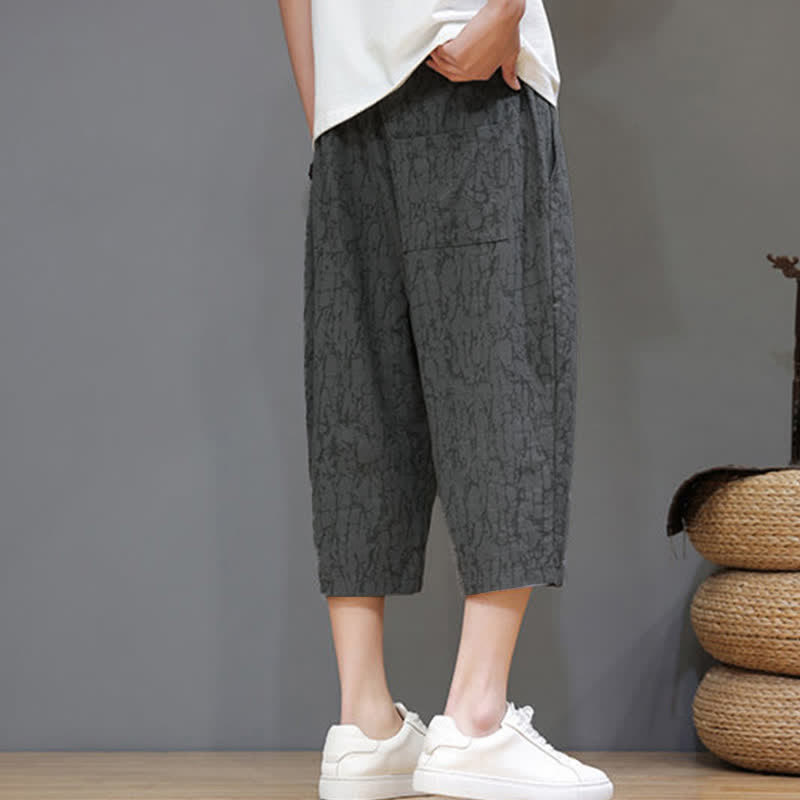 Buddha Stones Summer Casual Vintage Drawstring Abstract Men's Cropped Pants With Pockets - image 4