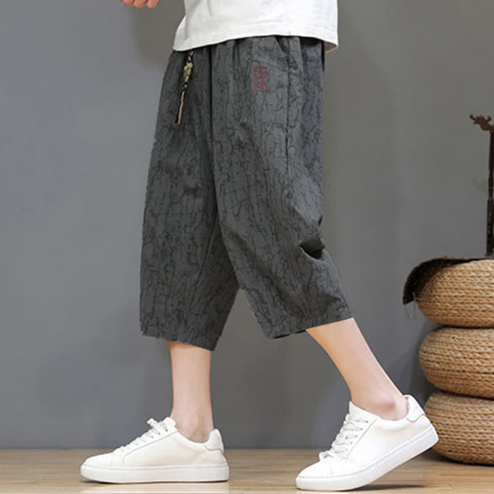 Buddha Stones Summer Casual Vintage Drawstring Abstract Men's Cropped Pants With Pockets - image 8