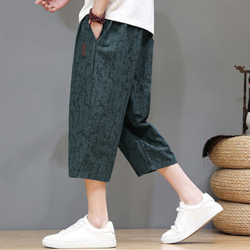 Buddha Stones Summer Casual Vintage Drawstring Abstract Men's Cropped Pants With Pockets - image 27