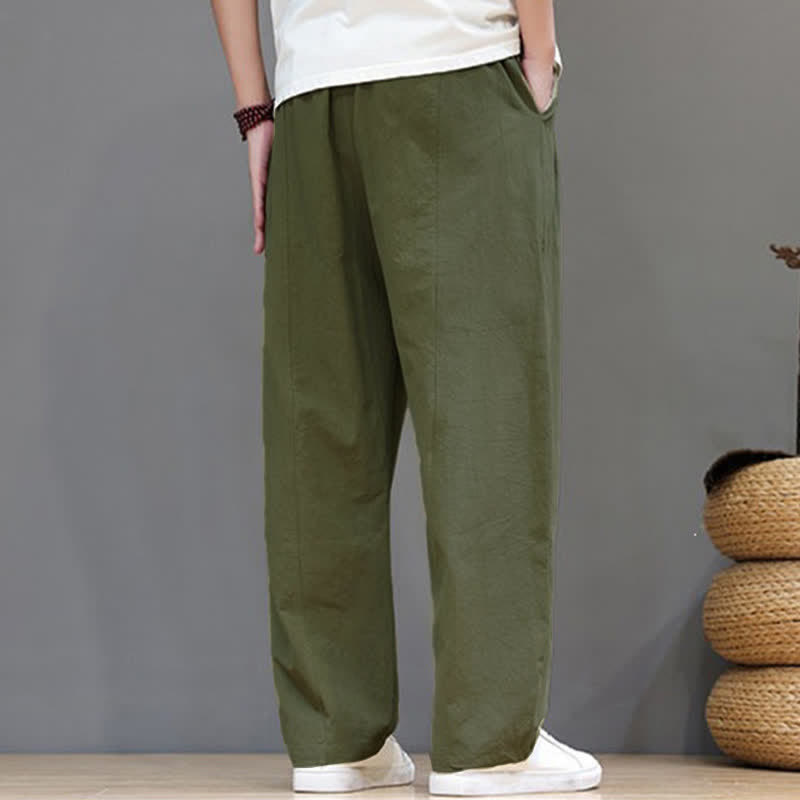 Buddha Stones Summer Casual Vintage Drawstring Solid Cotton Ankle Pants Men's Harem Pants With Pocket - image 4