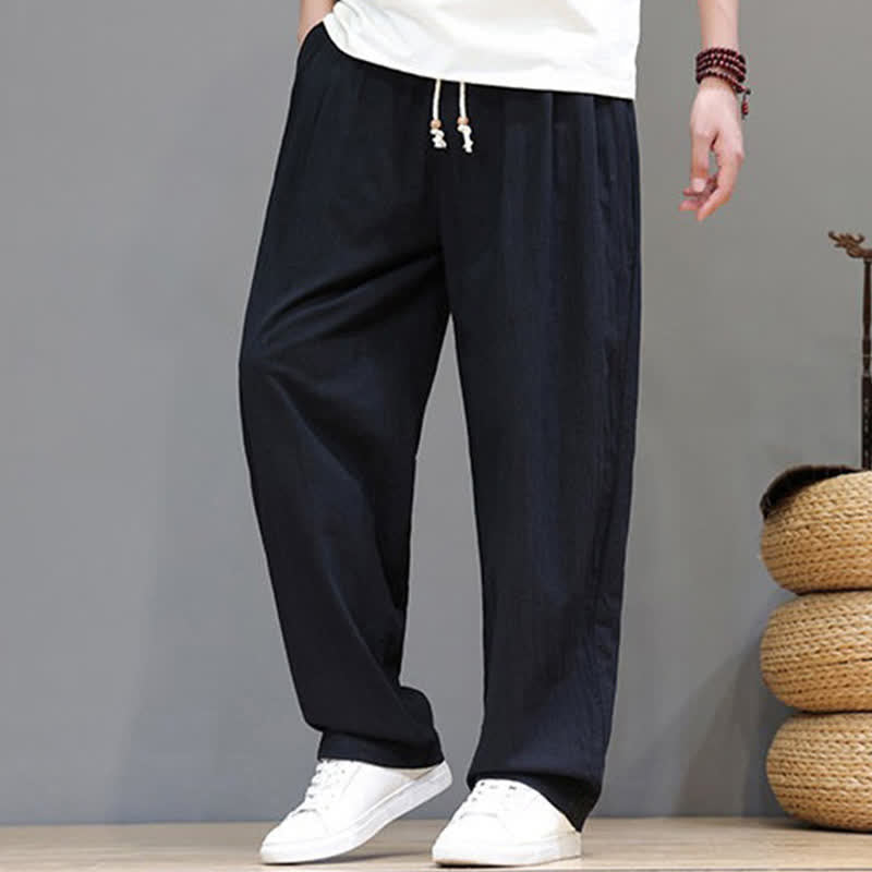 Buddha Stones Summer Casual Vintage Drawstring Solid Cotton Ankle Pants Men's Harem Pants With Pocket - image 11