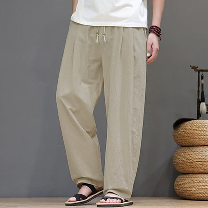 Buddha Stones Summer Casual Vintage Drawstring Solid Cotton Ankle Pants Men's Harem Pants With Pocket - image 21