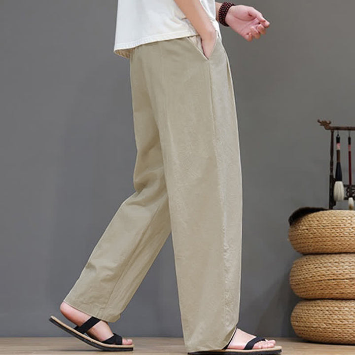 Buddha Stones Summer Casual Vintage Drawstring Solid Cotton Ankle Pants Men's Harem Pants With Pocket - image 23