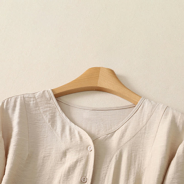 Buddha Stones Summer Casual Minimalist Button-Up Solid Women's Long Sleeve Shirts - image 10