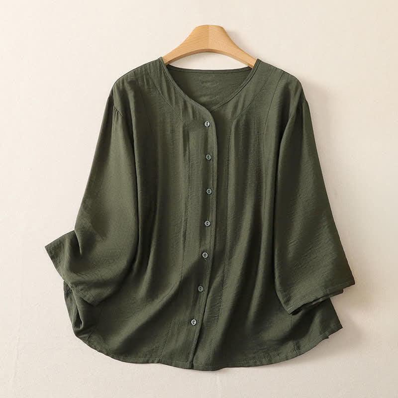 Buddha Stones Summer Casual Minimalist Button-Up Solid Women's Long Sleeve Shirts - DarkOliveGreen - US12, UK/AU16, EU44 (3XL) - image 13
