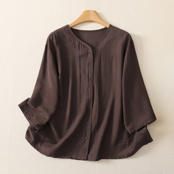 Buddha Stones Summer Casual Minimalist Button-Up Solid Women's Long Sleeve Shirts - SaddleBrown - US12, UK/AU16, EU44 (3XL) - image 17
