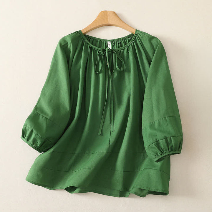 Buddha Stones Summer Boho Drawstring Crew Neck Solid Women's Long Sleeve Shirt - SeaGreen - US14, UK/AU18, EU46 (2XL) - image 0