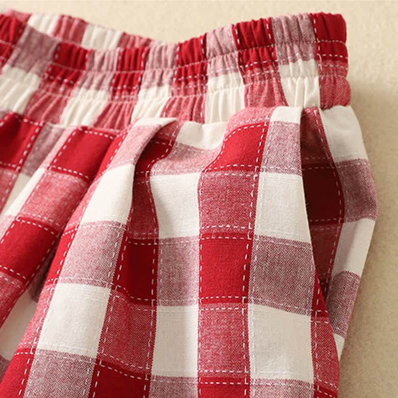 Buddha Stones Summer Casual Classic Plaid Cropped Pants Women's Harem Pants With Pocket - image 4