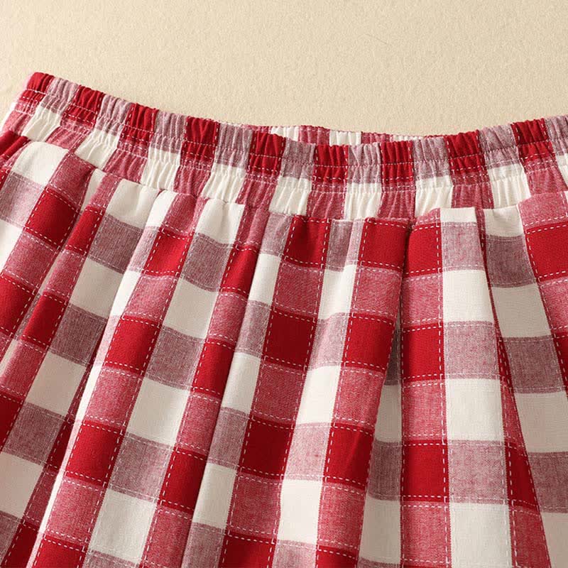 Buddha Stones Summer Casual Classic Plaid Cropped Pants Women's Harem Pants With Pocket - image 5