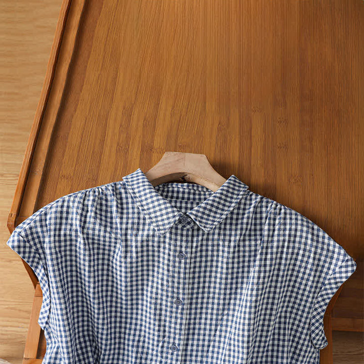 Buddha Stones Summer Casual Vintage Button-Up Plaid Women's Sleeveless Shirts Tank Top - image 9