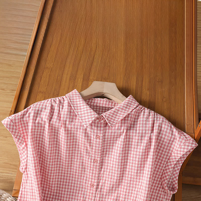 Buddha Stones Summer Casual Vintage Button-Up Plaid Women's Sleeveless Shirts Tank Top - image 2
