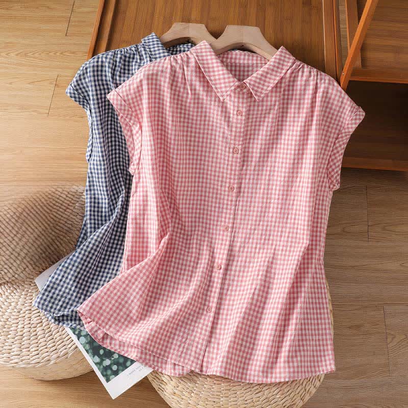 Buddha Stones Summer Casual Vintage Button-Up Plaid Women's Sleeveless Shirts Tank Top - image 13