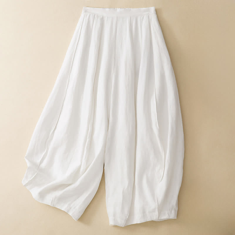 Buddha Stones Summer Casual Minimalist Solid Cropped Pants Women's Harem Pants With Pocket - White - US12, UK/AU16, EU44 (2XL) - image 15