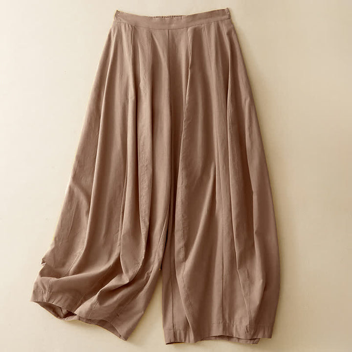 Buddha Stones Summer Casual Minimalist Solid Cropped Pants Women's Harem Pants With Pocket - Tan - US12, UK/AU16, EU44 (2XL) - image 0