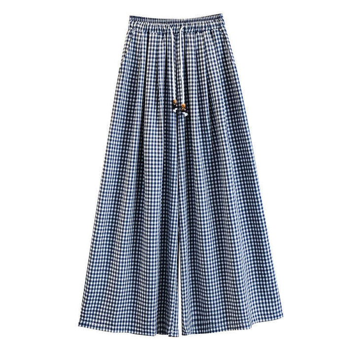 Buddha Stones Summer Casual Drawstring Small Plaid Ankle Pants Women's Wide Leg Pants With Pocket - image 6