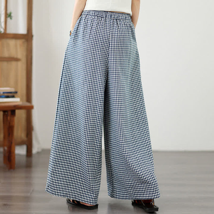 Buddha Stones Summer Casual Drawstring Small Plaid Ankle Pants Women's Wide Leg Pants With Pocket - image 4
