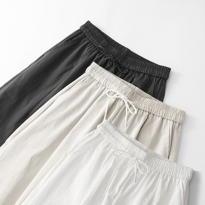 Buddha Stones Summer Casual Minimalist Drawstring Solid Cotton Ankle Pants Women's Harem Pants With Pocket - image 26