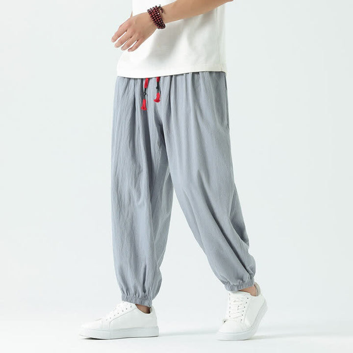 Buddha Stones Summer Casual Boho Drawstring Solid Cotton Cropped Pants Men's Harem Pants With Pocket - LightSteelBlue - US/UK/AU46, EU56 (5XL) - image 0