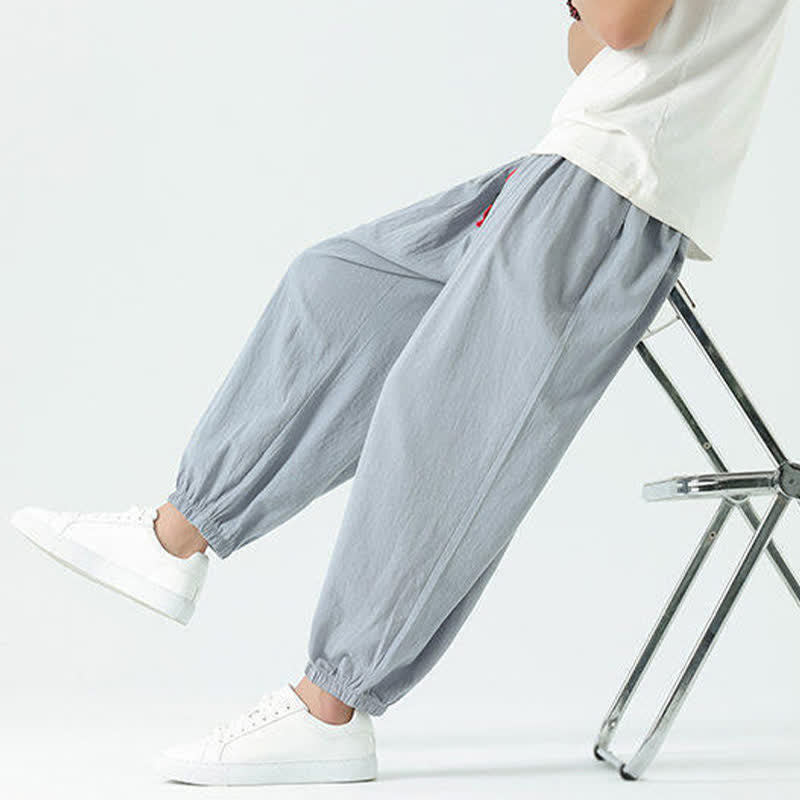 Buddha Stones Summer Casual Boho Drawstring Solid Cotton Cropped Pants Men's Harem Pants With Pocket - image 1