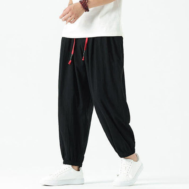 Buddha Stones Summer Casual Boho Drawstring Solid Cotton Cropped Pants Men's Harem Pants With Pocket - Black - US/UK/AU46, EU56 (5XL) - image 10