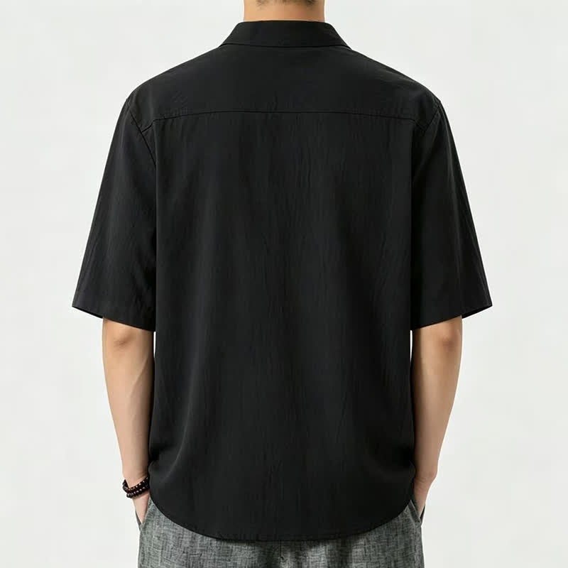 Buddha Stones Summer Casual Mandarin Collar Solid Men's Short Sleeve Shirts - image 3
