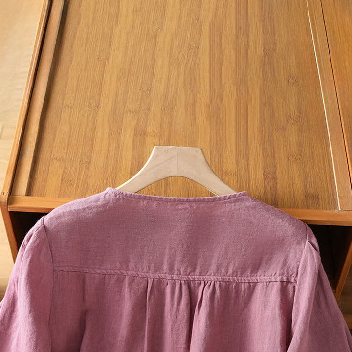 Buddha Stones Summer Casual Minimalist Button-Up Solid Women's Short Sleeve Shirts With Patch Pocket - image 3
