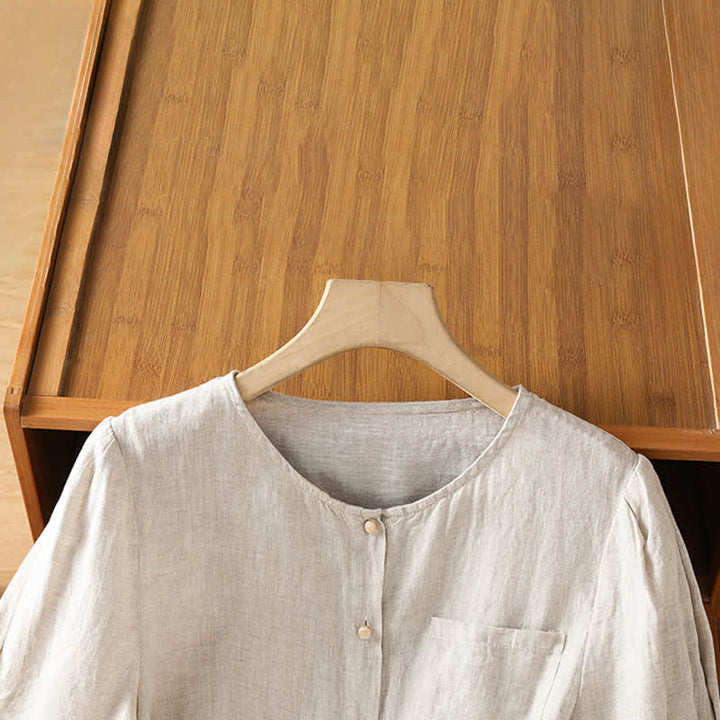 Buddha Stones Summer Casual Minimalist Button-Up Solid Women's Short Sleeve Shirts With Patch Pocket - image 15