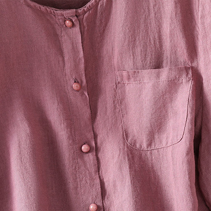 Buddha Stones Summer Casual Minimalist Button-Up Solid Women's Short Sleeve Shirts With Patch Pocket - image 4