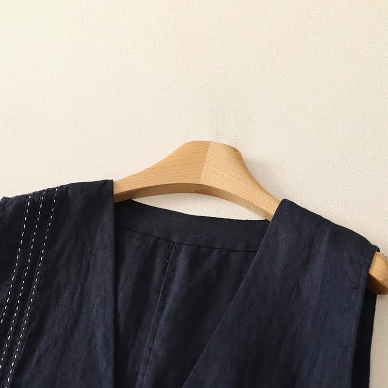 Buddha Stones Summer Casual Minimalist Button-Up Solid Women's Sleeveless Shirts Tank Top - image 7