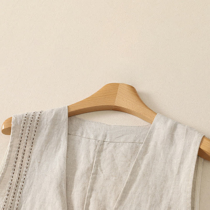 Buddha Stones Summer Casual Minimalist Button-Up Solid Women's Sleeveless Shirts Tank Top - image 1